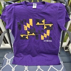 Route One Apparel Purple Distressed Maryland Flag Tee Ravens Colors Gildan Small